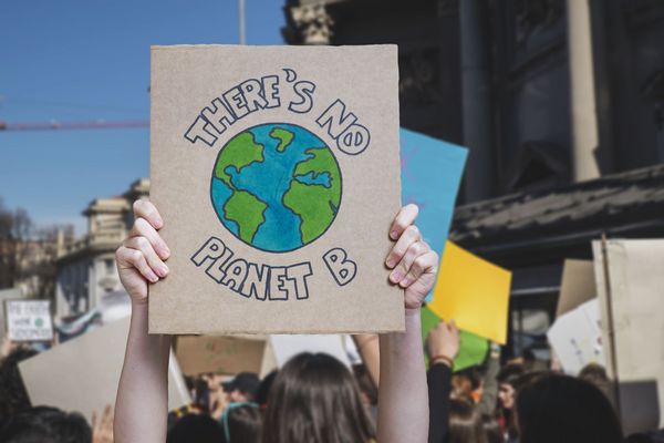 There is no planet b poster claim during a street protest for climate change, fridays for future