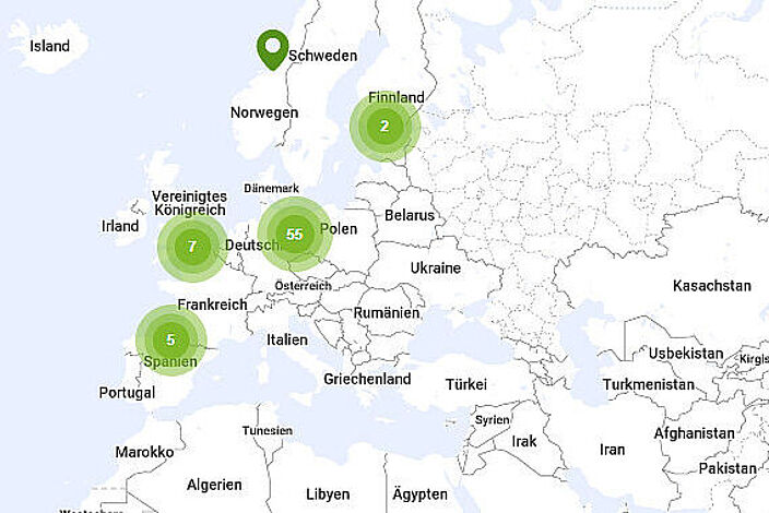 Eine Karte zeigt Schwerpunkte von positiven Verkehrsbeispielen in Europa.