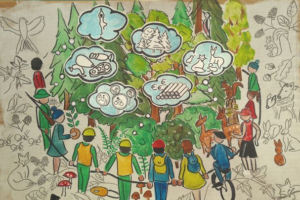 Waldkreis mit Gedankenblasen (Bild: Sigrid Heiß))