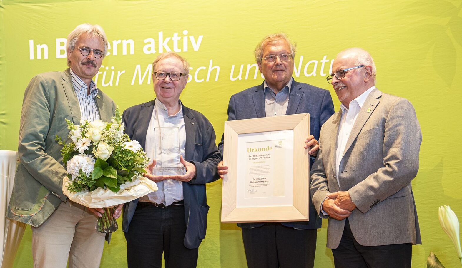 Im Bild: BN-Vorsitzender Richard Mergner, Michael Müller, BN-Ehrenvorsitzender Hubert Weiger, stellvertretender BN-Vorsitzender Hubert Weiger (Foto: Achim Schmidt).